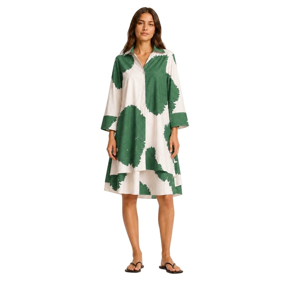 NWT COS Green Cream Abstract Leaf Print Oversized Shirt Dress US 2